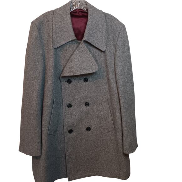 EUC Men's Silver Cloud 44 Light Gray Double Breasted Wool Blend Jacket Pea Coat - Picture 1 of 8
